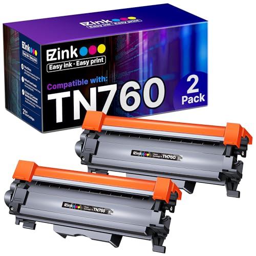 E-Z Ink TN760 Toner for Brother Printer Compatible for Brother TN-760 TN730 TN-730 Toner Cartridges to Use with MFC-L2710DW MFC-L2750DW HL-L2350DW HL-L2370DW HL-L2395DW L2390DW DCP-L2550DW (2 Black) - Image 1