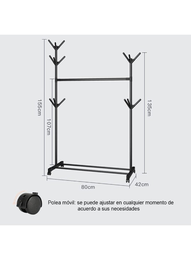 Multi-Purpose Metal Coat Rack Hangers with Lockable Wheels Metal coat rack, 32-inch hangers with shelves, hangers for hanging clothes, coats, shirts, sweaters, hats, bags - Image 2