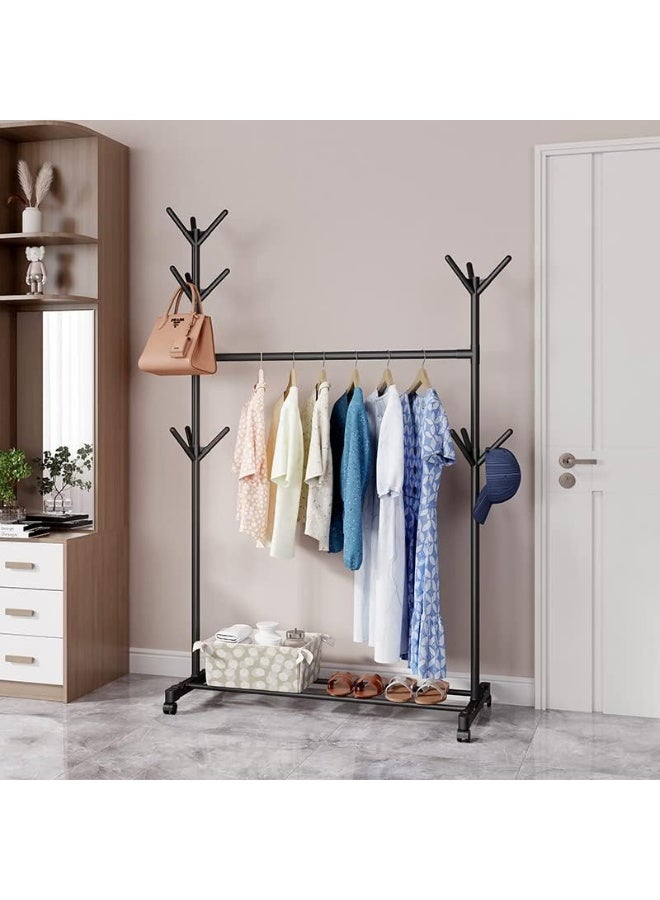 Multi-Purpose Metal Coat Rack Hangers with Lockable Wheels Metal coat rack, 32-inch hangers with shelves, hangers for hanging clothes, coats, shirts, sweaters, hats, bags - Image 3