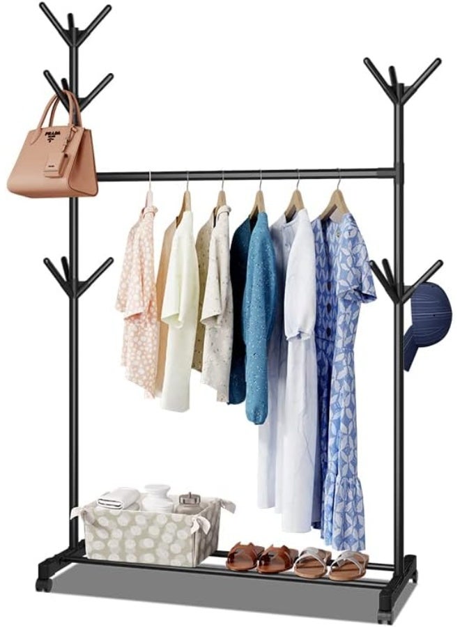 Multi-Purpose Metal Coat Rack Hangers with Lockable Wheels Metal coat rack, 32-inch hangers with shelves, hangers for hanging clothes, coats, shirts, sweaters, hats, bags - Image 1