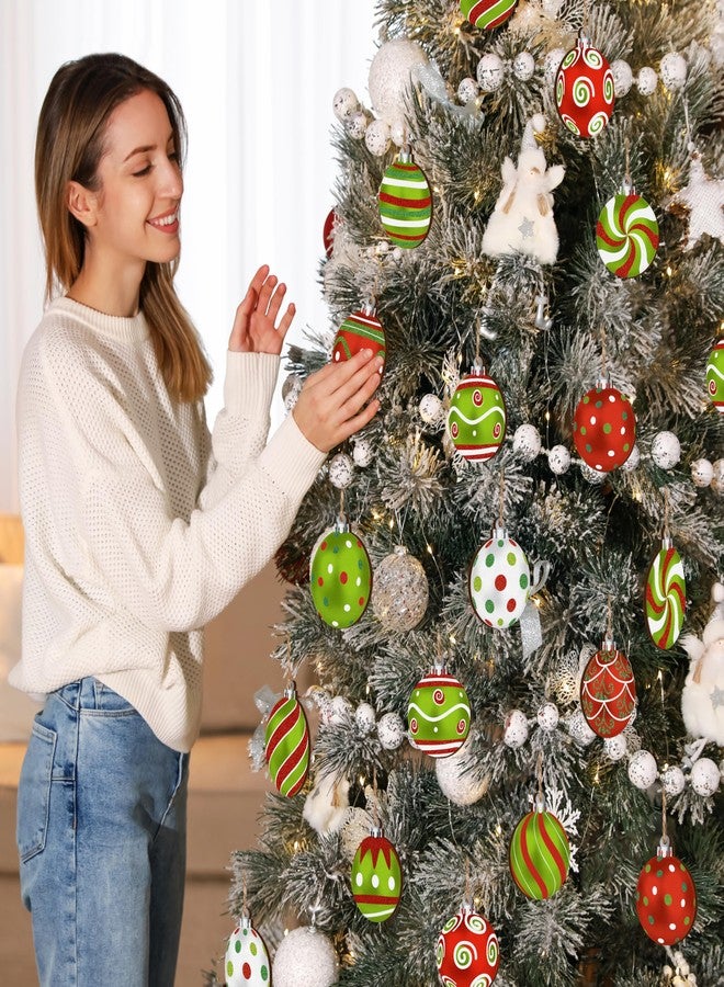 Fayoo Christmas Wooden Ornaments Set, 24Pcs Double-Sided Printing Ball Shaped Christmas Hanging Ornament, Xmas Tree Decoration Wooden Hanging Ball Pendants for Christmas Home Party Decor (Red Green White) - Image 3