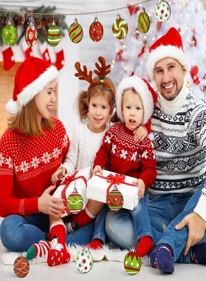 Fayoo Christmas Wooden Ornaments Set, 24Pcs Double-Sided Printing Ball Shaped Christmas Hanging Ornament, Xmas Tree Decoration Wooden Hanging Ball Pendants for Christmas Home Party Decor (Red Green White) - Image 4