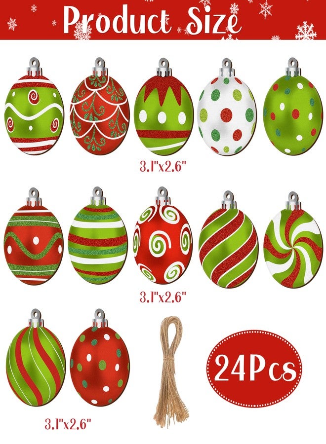 Fayoo Christmas Wooden Ornaments Set, 24Pcs Double-Sided Printing Ball Shaped Christmas Hanging Ornament, Xmas Tree Decoration Wooden Hanging Ball Pendants for Christmas Home Party Decor (Red Green White) - Image 2