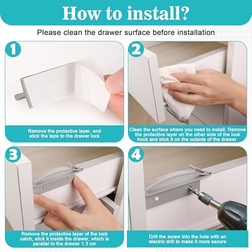 Coolrunner Thickened Version Child Safety Drawer Locks, 8 Pack Safety Invisible Drawer Latches with Strong Adhesive and Screw for Baby Care, Only fit for Some Drawers, Please See Below Before Buying - Image 5
