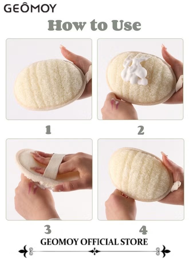 Geomoy 6pcs Bathing and Exfoliating Set 1pc Hair Scalp Massager Shampoo Brush with Soft Silicone Bristles & 2pcs Natural and Eco-friendly Loofah Pads & 3pcs Bath Sponges in Larger Size - Image 5
