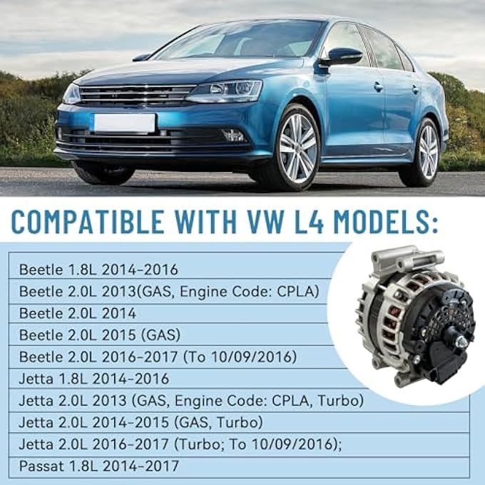 Minjiang 12V 140A Alternator Compatible with Volkswagen Jetta/Beetle/Passat 1.8L/2.0L L4 2013 2014 2015 2016 2017, 6-Groove Clutch Pulley Clockwise, Replaces 06J903023T, 06K903023, 06K903023X - Image 3