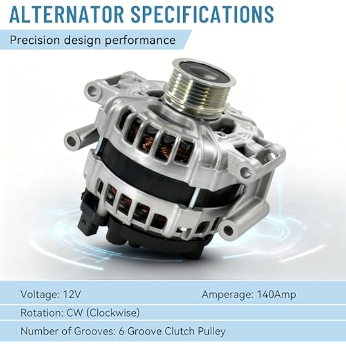 Minjiang 12V 140A Alternator Compatible with Volkswagen Jetta/Beetle/Passat 1.8L/2.0L L4 2013 2014 2015 2016 2017, 6-Groove Clutch Pulley Clockwise, Replaces 06J903023T, 06K903023, 06K903023X - Image 4