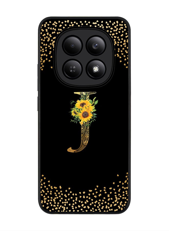 For Xiaomi Redmi Note 15 4G Case,Slim fit Camera Protection, Shockproof Thin Phone cover  - Custom Floral Monogram - J ( Black )