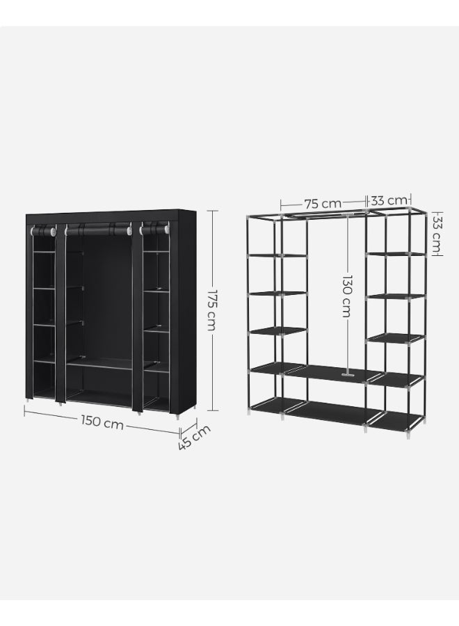SONGMICS Fabric Wardrobe, Portable Wardrobe for Bedroom, Clothes Rail with Non-Woven Fabric Cover, Clothes Storage Organiser, 45 x 150 x 175 cm, 12 Compartments, Metal Frame, Black - Image 5