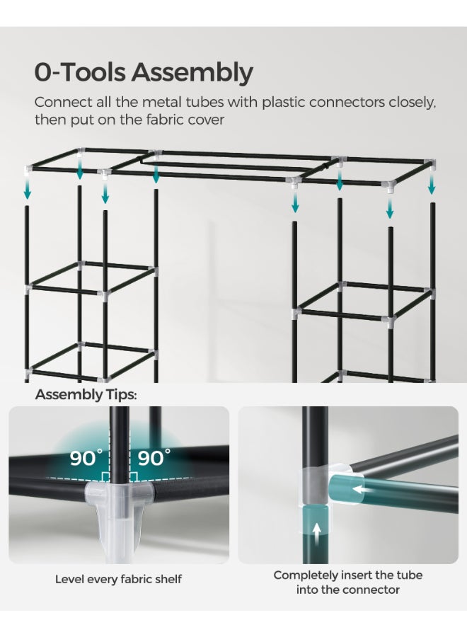 SONGMICS Fabric Wardrobe, Portable Wardrobe for Bedroom, Clothes Rail with Non-Woven Fabric Cover, Clothes Storage Organiser, 45 x 150 x 175 cm, 12 Compartments, Metal Frame, Black - Image 4