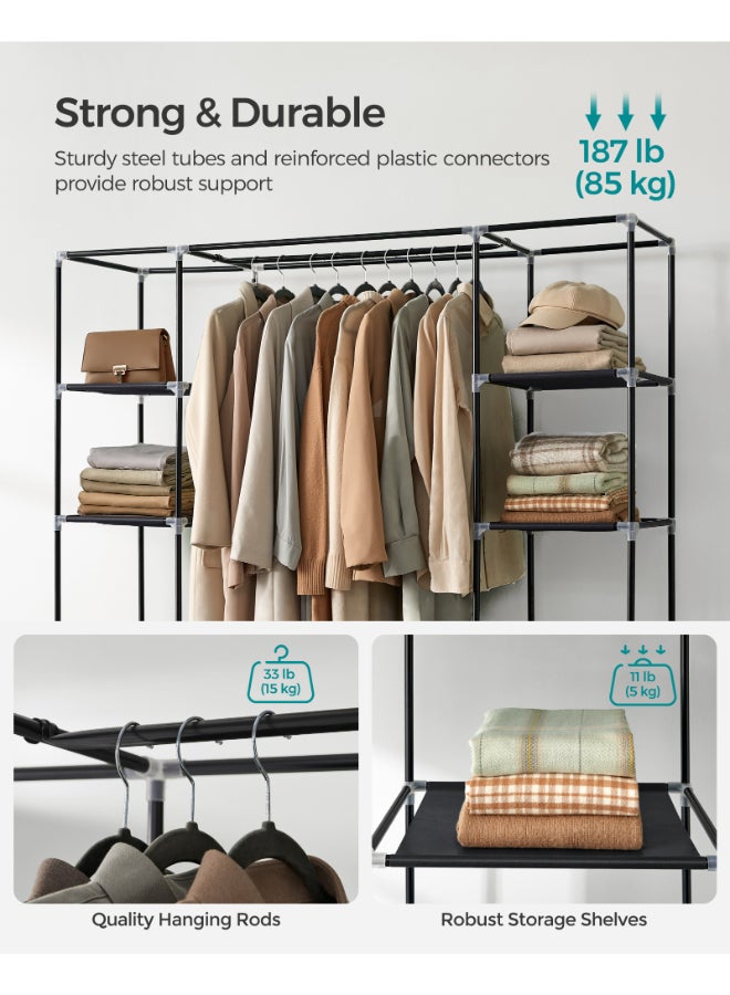 SONGMICS Fabric Wardrobe, Portable Wardrobe for Bedroom, Clothes Rail with Non-Woven Fabric Cover, Clothes Storage Organiser, 45 x 150 x 175 cm, 12 Compartments, Metal Frame, Black - Image 3