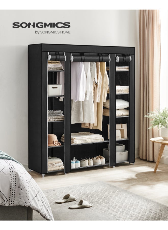 SONGMICS Fabric Wardrobe, Portable Wardrobe for Bedroom, Clothes Rail with Non-Woven Fabric Cover, Clothes Storage Organiser, 45 x 150 x 175 cm, 12 Compartments, Metal Frame, Black - Image 2