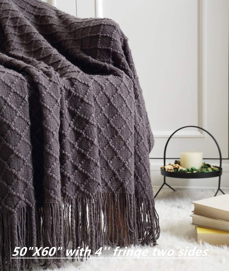CREVENT Knitted Decorative Throw Blanket for Couch Sofa Chair Bed, Soft Breathable Lightweight for Spring Summer (50''X60'' Dark Grey/Black) - Image 2
