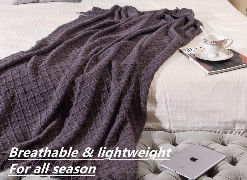 CREVENT Knitted Decorative Throw Blanket for Couch Sofa Chair Bed, Soft Breathable Lightweight for Spring Summer (50''X60'' Dark Grey/Black) - Image 3