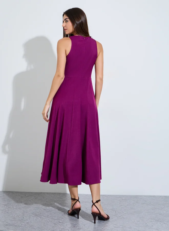 Styli  Magenta Sleeveless A-Line Midi Dress for Women | Best Price UAE