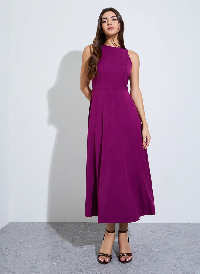 Styli Magenta Sleeveless A-Line Midi Dress