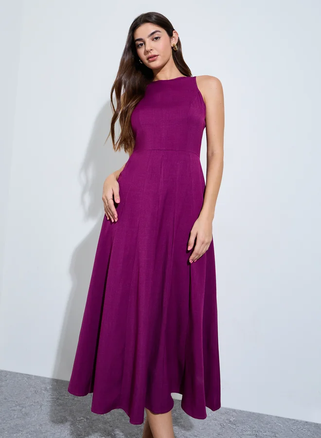 Styli  Magenta Sleeveless A-Line Midi Dress for Women | Best Price UAE