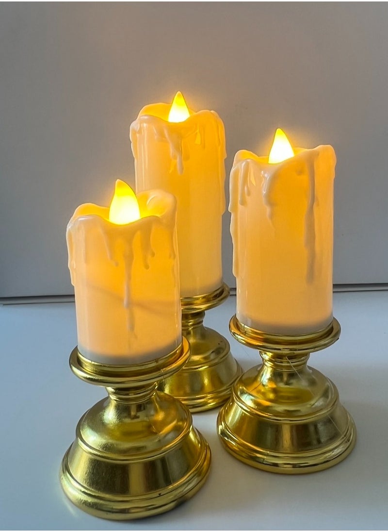 Boxwoods Pack of 3 Smokeless Candles with Golden Stand For Ramadan And Eid Home Décor  - Image 3