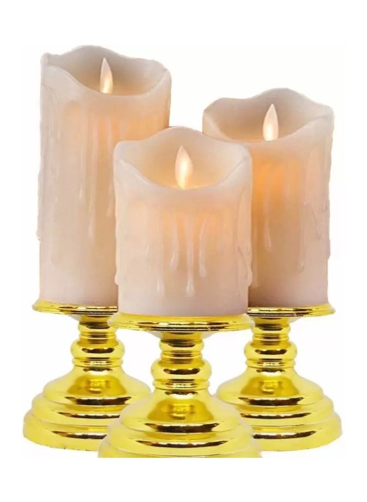 Boxwoods Pack of 3 Smokeless Candles with Golden Stand For Ramadan And Eid Home Décor  - Image 1