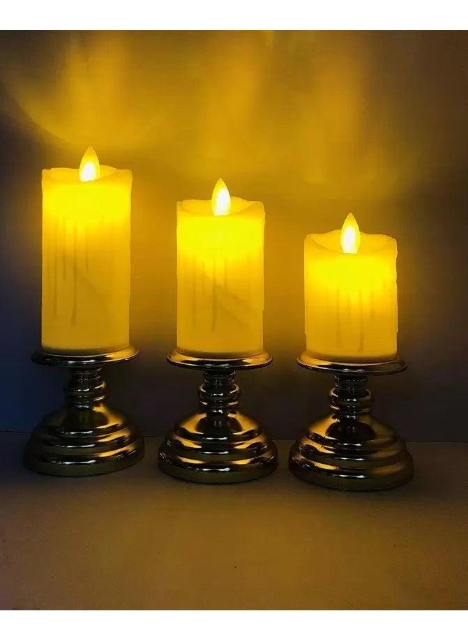 Boxwoods Pack of 3 Smokeless Candles with Golden Stand For Ramadan And Eid Home Décor  - Image 2