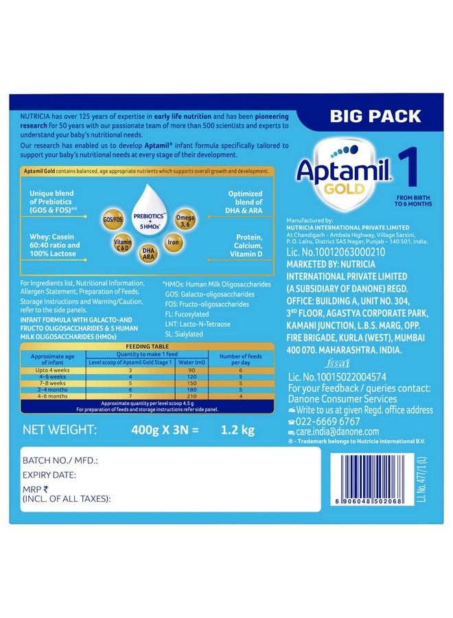 Aptamil Aptamil Gold Infant Formula Stage 1 Powder, 1.2 kg - Image 2