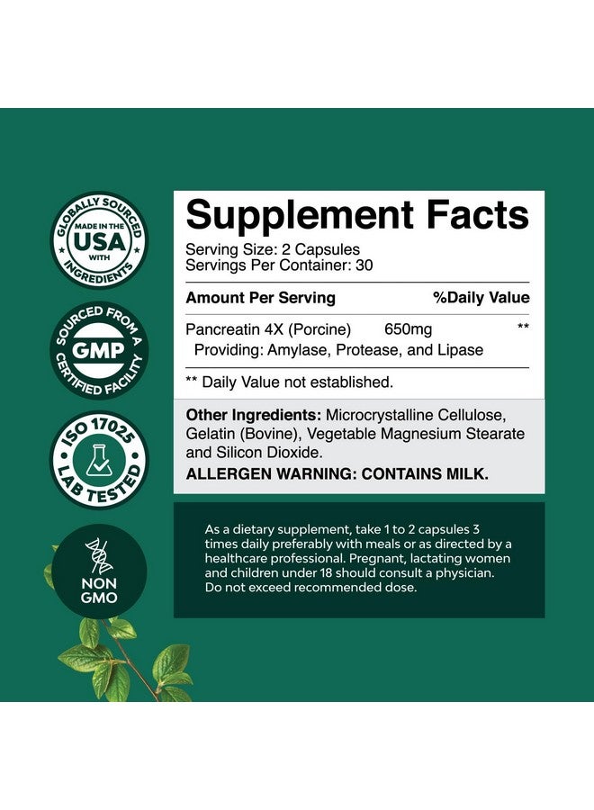 Natures Craft Pancreatin Digestive Enzymes for Digestive Health - Pancreatic Enzymes for Humans with Fat Carb and Protein Digestive Enzymes for Women and Men - Protease Amylase & Lipase Enzymes for Digestion - 60ct - Image 2