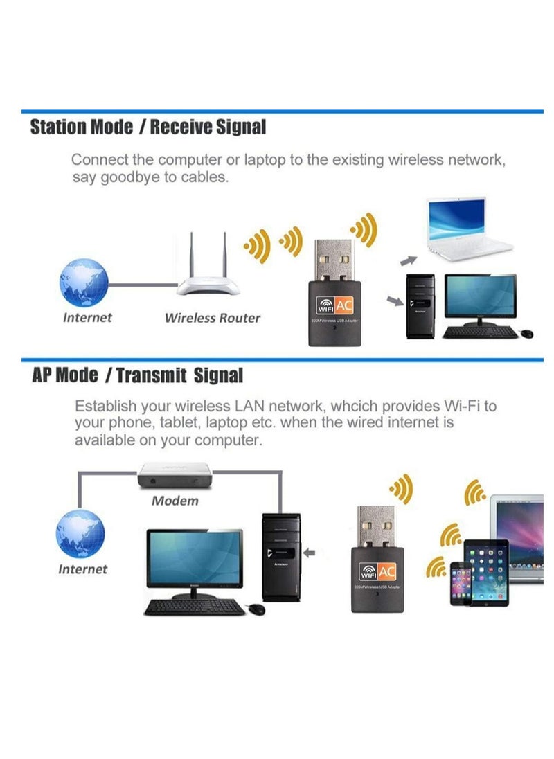 Generic - USB WiFi Adapter, 600mbps Dual Band 2.4G/ 5G Wireless Adapter, Mini Wireless Network Card WiFi Dongle for Laptop/ Desktop/ PC, Support Windows10/8/8.1/7/Vista/XP/2000, Mac OS X 10.6-10.13 - Image 1