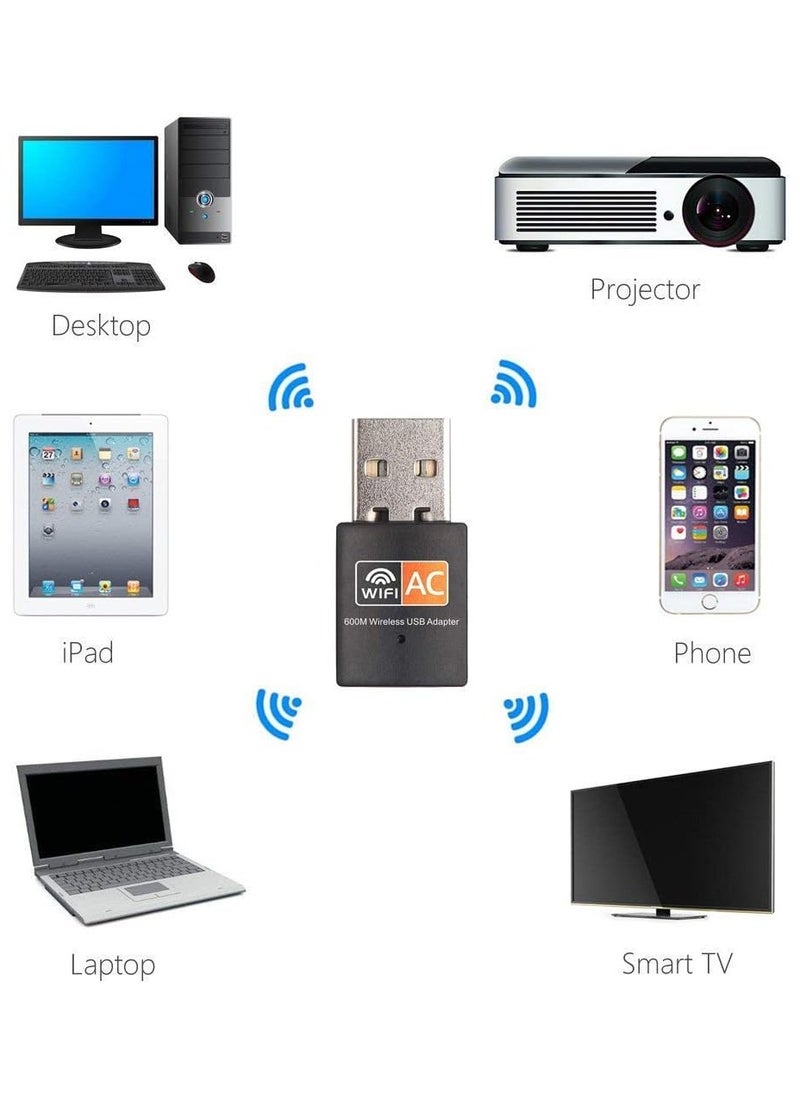 Generic - USB WiFi Adapter, 600mbps Dual Band 2.4G/ 5G Wireless Adapter, Mini Wireless Network Card WiFi Dongle for Laptop/ Desktop/ PC, Support Windows10/8/8.1/7/Vista/XP/2000, Mac OS X 10.6-10.13 - Image 1