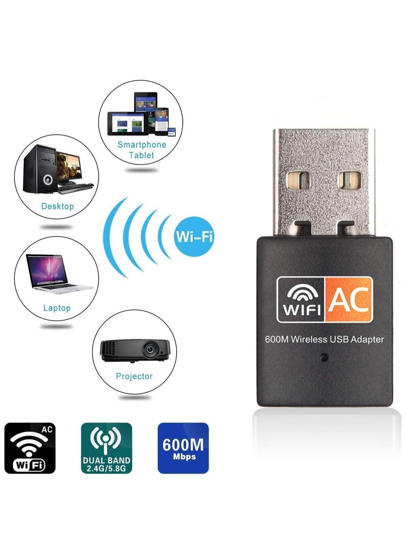 Generic - USB WiFi Adapter, 600mbps Dual Band 2.4G/ 5G Wireless Adapter, Mini Wireless Network Card WiFi Dongle for Laptop/ Desktop/ PC, Support Windows10/8/8.1/7/Vista/XP/2000, Mac OS X 10.6-10.13 - Image 1