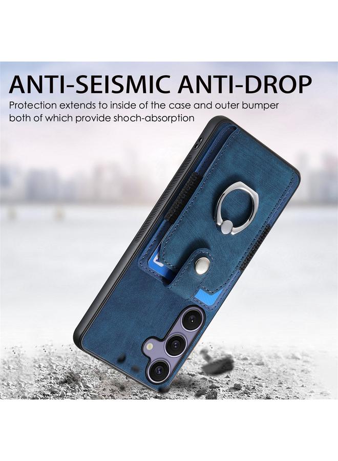 S-TOP Case For Samsung Galaxy S25+ 5G Retro Skin-feel Ring Card Wallet Phone Case - Image 3