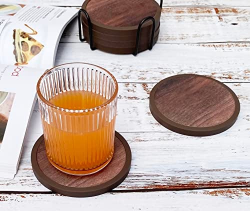 MECOWON Absorbent Coasters for Drinks with Holder - 6packs, Silicone Coaster with Soft Felt Insert (4.3 inch Coasters with 4.5 inch Holder, Wooden Style) - Image 4