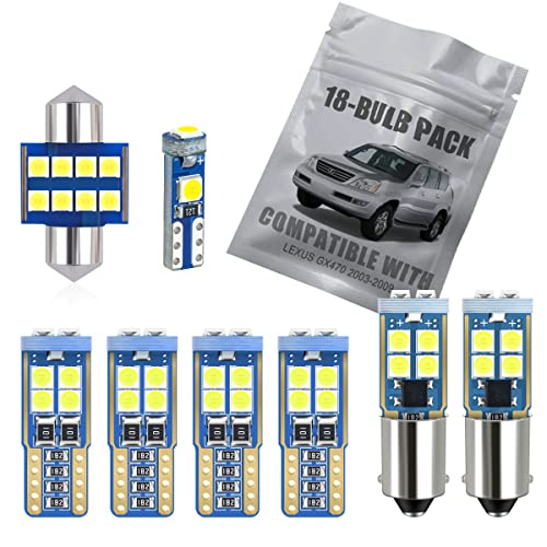 EBAIFUN 18-pc White LED Interior Light Kit Compatible with Lexus GX470 2003 2004 2005 2006 2007 2008 2009 Map Dome Trunk Cargo Courtesy Door License Plate Light Bulb Replacement Bright 6000K Package - Image 1