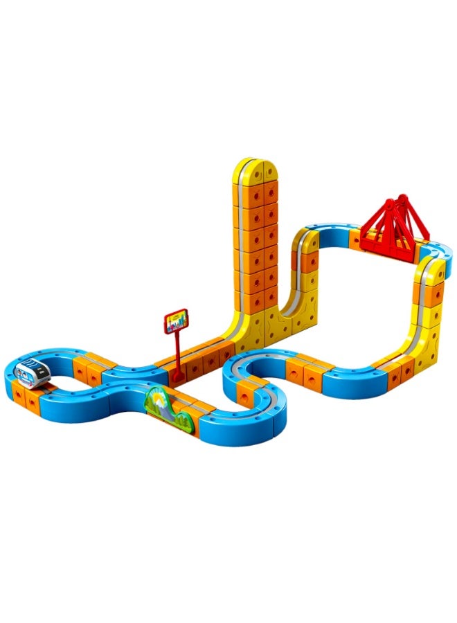 84 Pcs Magnetic Building Block Car Track Toy Set, Electric Train And Traffic Signs, Suitable For Boys And Girls Aged 3 And Up. Birthday, Holiday, Ramadan Gift, Magnetic Building Blocks(DYS060) - Image 1