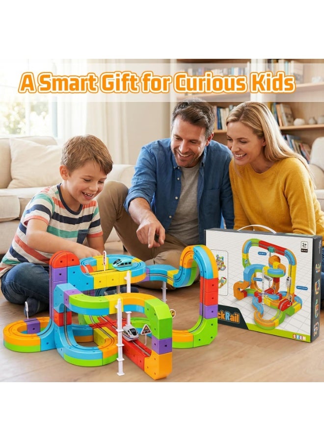 84 Pcs Magnetic Building Block Car Track Toy Set, Electric Train And Traffic Signs, Suitable For Boys And Girls Aged 3 And Up. Birthday, Holiday, Ramadan Gift, Magnetic Building Blocks(DYS060) - Image 5