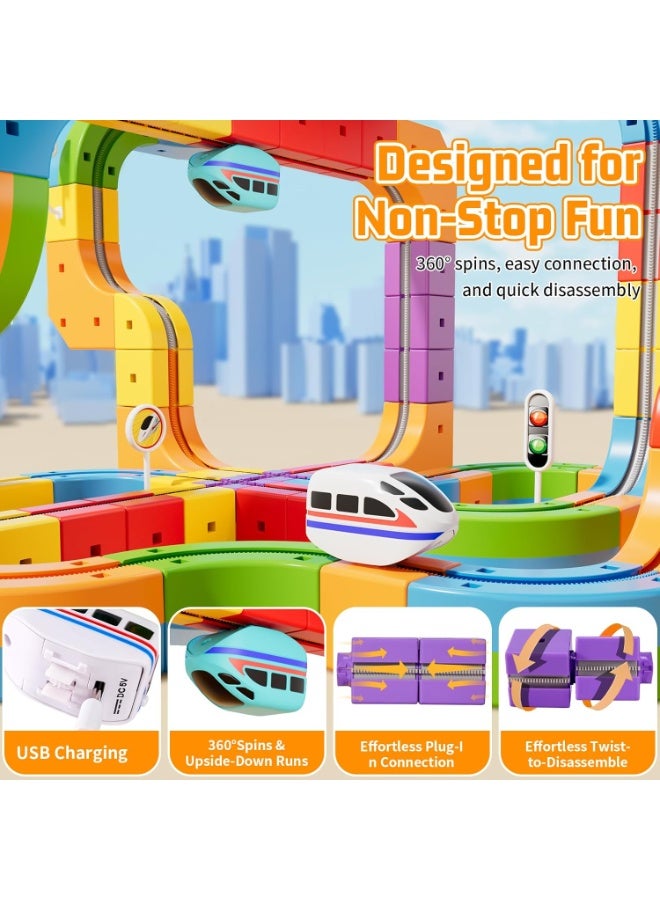 84 Pcs Magnetic Building Block Car Track Toy Set, Electric Train And Traffic Signs, Suitable For Boys And Girls Aged 3 And Up. Birthday, Holiday, Ramadan Gift, Magnetic Building Blocks(DYS060) - Image 4