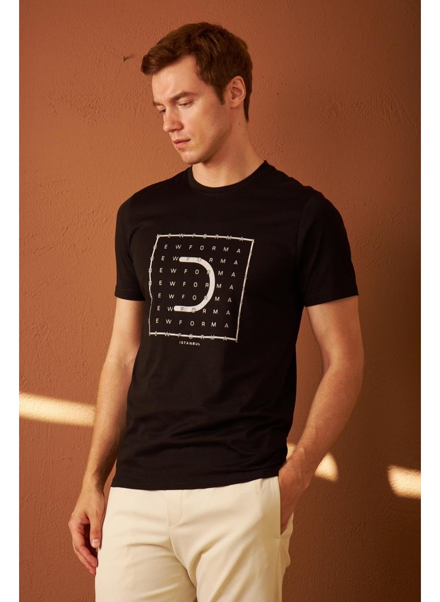 Odelon - Men's Comfort Fit Printed Cotton T-Shirt Black New Formal MARS15 - Image 1