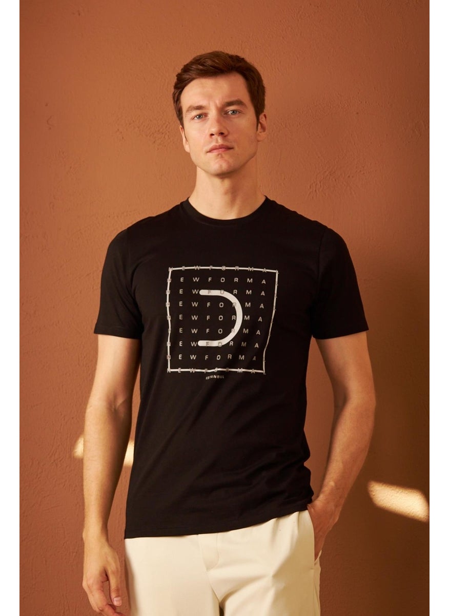 Odelon - Men's Comfort Fit Printed Cotton T-Shirt Black New Formal MARS15 - Image 1