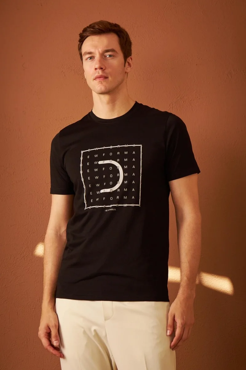 Odelon Men's Comfort Fit Printed Cotton T-Shirt Black New Formal MARS15
