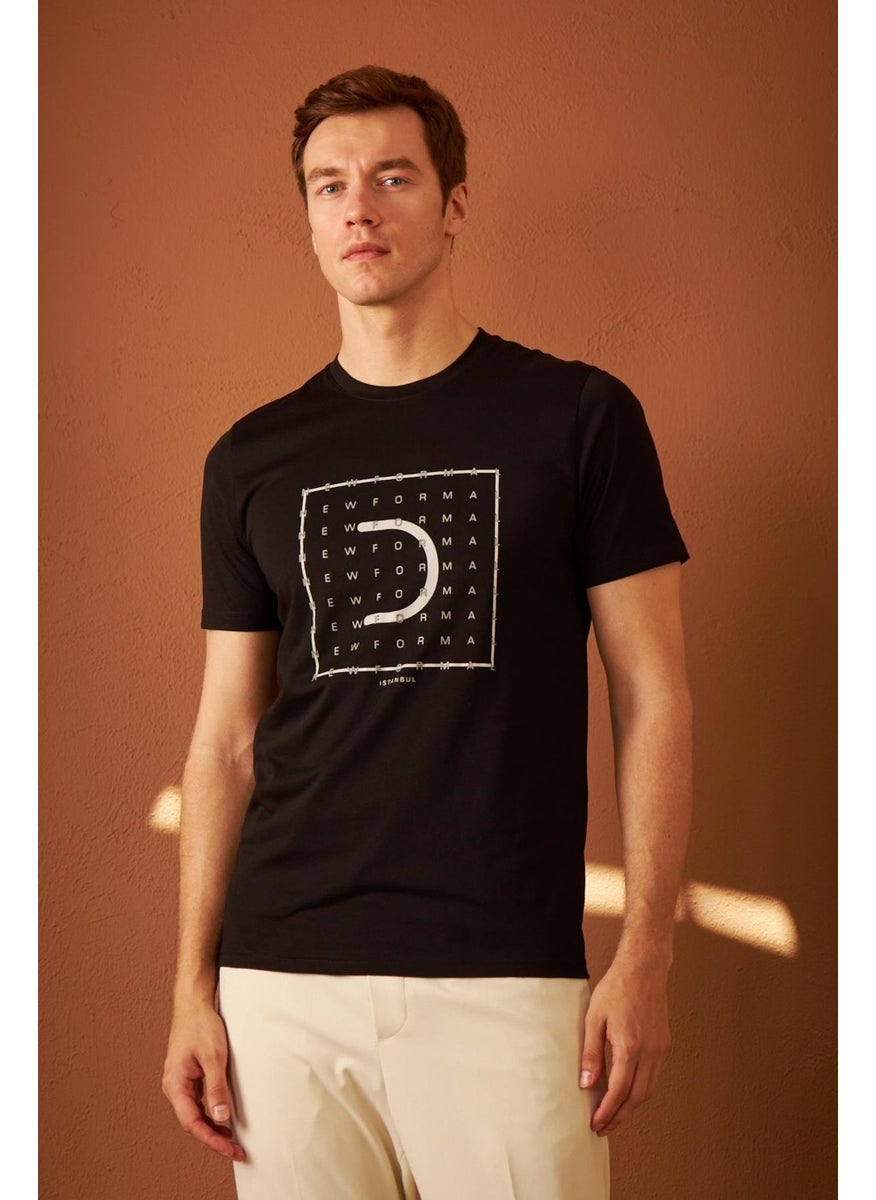 Odelon - Men's Comfort Fit Printed Cotton T-Shirt Black New Formal MARS15 - Image 1
