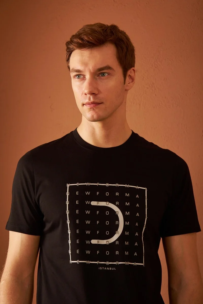 Odelon Men's Comfort Fit Printed Cotton T-Shirt Black New Formal MARS15