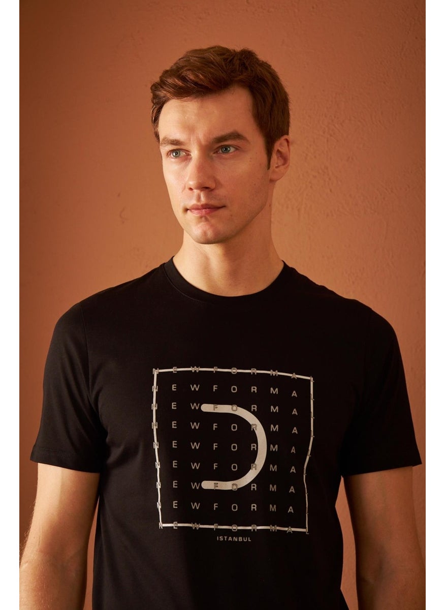 Odelon - Men's Comfort Fit Printed Cotton T-Shirt Black New Formal MARS15 - Image 1