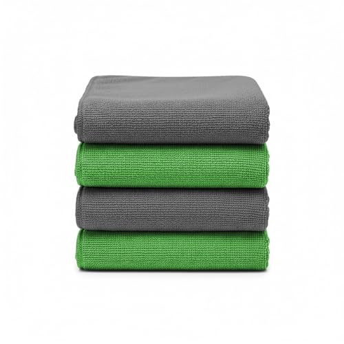 Dylect® 400 GSM Microfiber Cleaning Towels for Car, Bike & Home 40x40 cm, Super Absorbent, Quick Dry, Lint-Free, Scratch-Free Multipurpose Cloth for Washing, Dusting, Polishing, Pack of 4, Green/Grey - Image 1