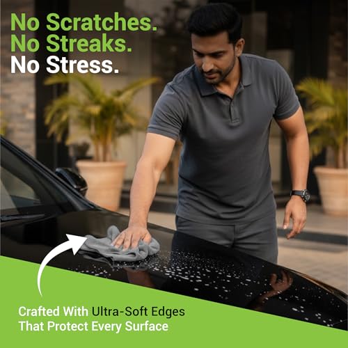 Dylect® 400 GSM Microfiber Cleaning Towels for Car, Bike & Home 40x40 cm, Super Absorbent, Quick Dry, Lint-Free, Scratch-Free Multipurpose Cloth for Washing, Dusting, Polishing, Pack of 4, Green/Grey - Image 2