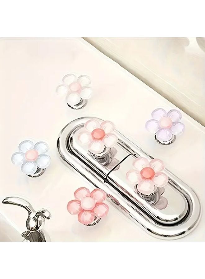 6 قطع صمام دفق المرحاض الزهري تصميم زهور بألوان الباستيل من البلاستيك المتين إكسسوار الحمام - Image 4
