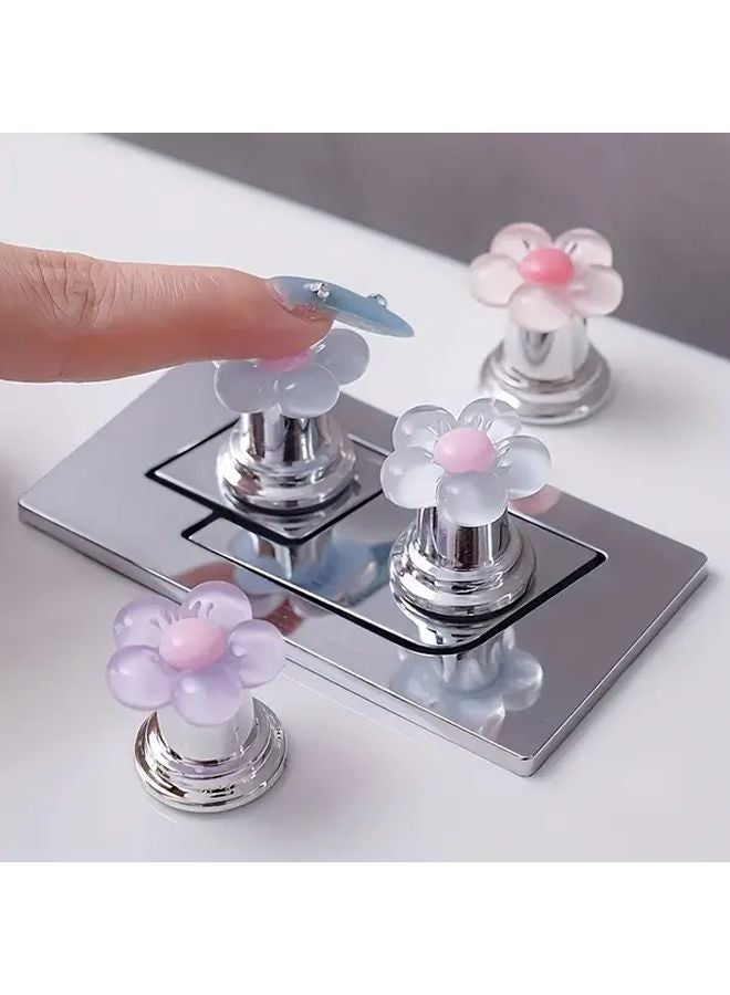 6 قطع صمام دفق المرحاض الزهري تصميم زهور بألوان الباستيل من البلاستيك المتين إكسسوار الحمام - Image 2