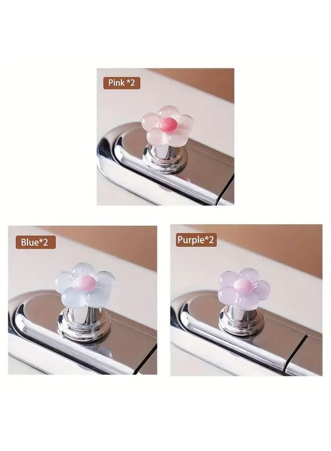 6 قطع صمام دفق المرحاض الزهري تصميم زهور بألوان الباستيل من البلاستيك المتين إكسسوار الحمام - Image 3