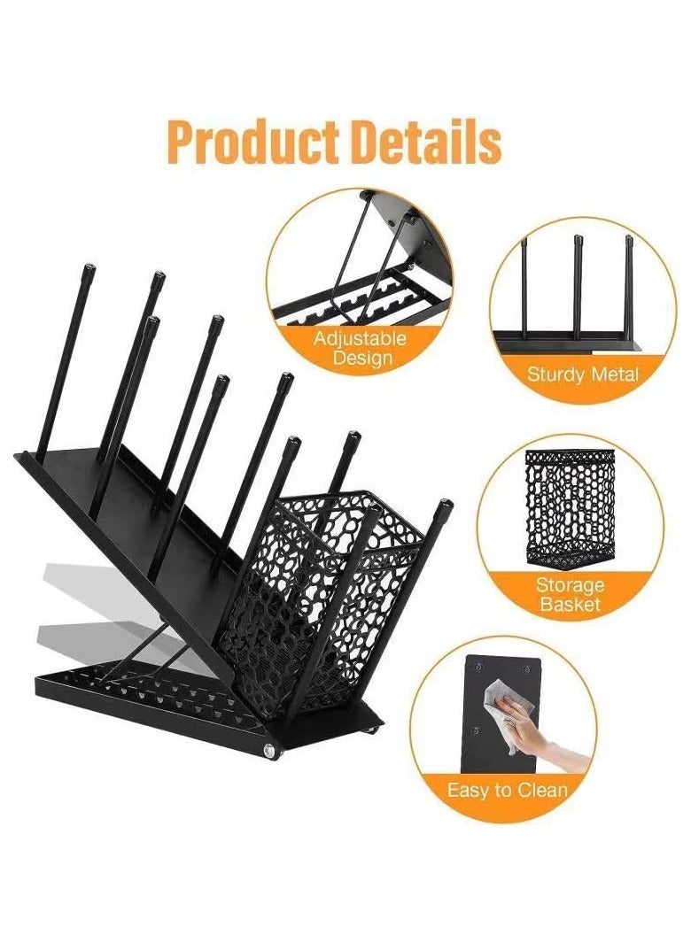 XICEN Adjustable Coffee Cup Holder Organizer 4 Compartment Disposable Cup Dispenser with Coffee Pod Straw Storage Basket for Coffee Station Bar Countertop Breakroom Metal Black - Image 5