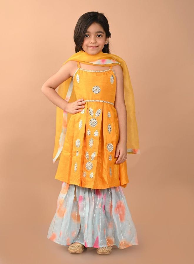 LILPICKS Girls Yellow Blue Kurta Set - Image 4