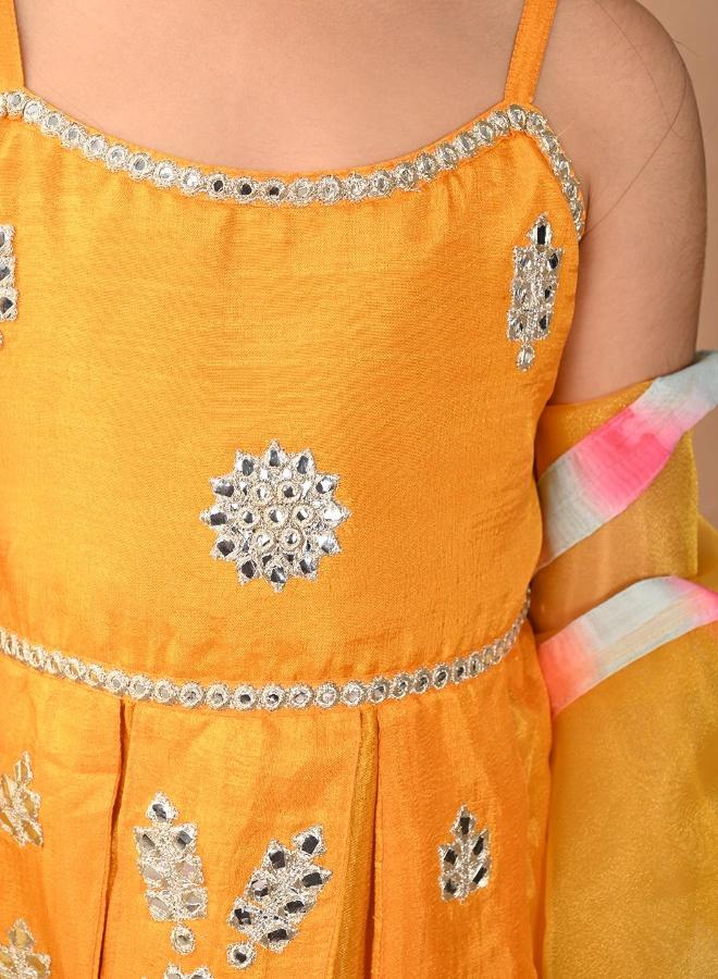 LILPICKS Girls Yellow Blue Kurta Set - Image 2