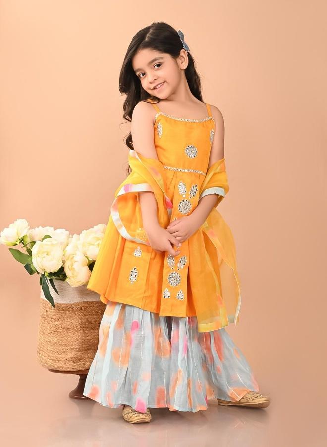 LILPICKS Girls Yellow Blue Kurta Set - Image 1